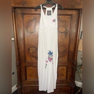RARE- Live With Love- White Halter Embroidered Maxi Dress. Size L